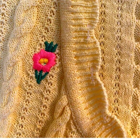 MANGO Flowers Knit Cardigan in yellow with tiny embroidered pink flowers sz. XL - Picture 6 of 9